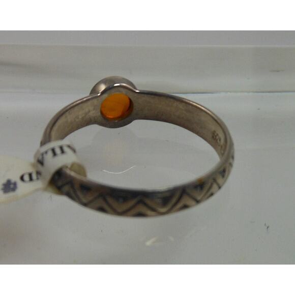 Vintage Oxidized Sterling Silver Amber Band Ring Stack Size 7 Thailand - Picture 3 of 9